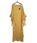 Clearance artificial silk satin solid color batwing sleeve dress with bow cuffs and 3d floral appliqué detail - maxi length