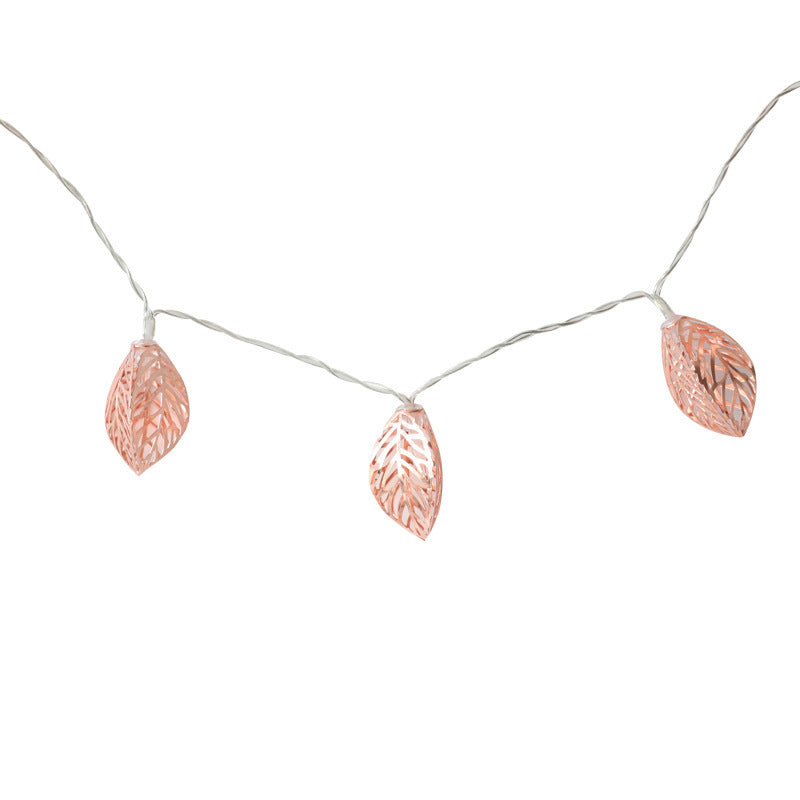 Cross-border new products led wrought iron gold leaf light string 3D hollow leaf string light Christmas decorative lights flash string romantic