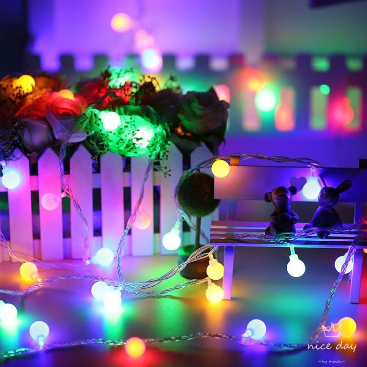 Outdoor camping led round ball light string courtyard Christmas holiday lights string outdoor battery box decoration small round ball light