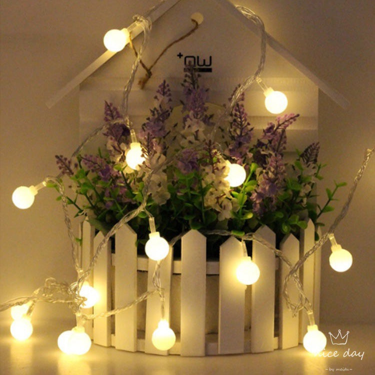 Outdoor camping led round ball light string courtyard Christmas holiday lights string outdoor battery box decoration small round ball light