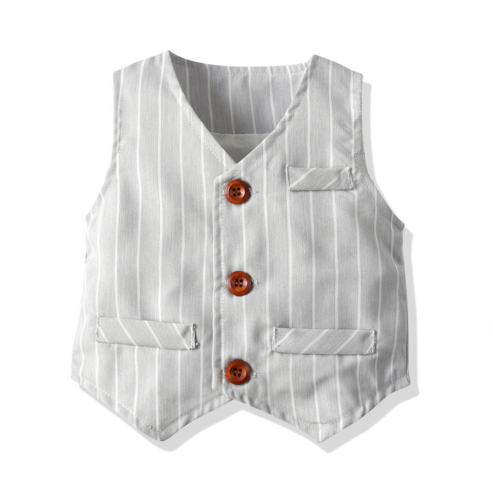 New korean style boys' spring/autumn vest, shirt, and pants three-piece set - perfect for birthdays, first birthdays, and performance outfits