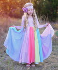 Best sellingexport children's skirt autumn winterlong sleeves rainbow mesh dress girls rainbow printing princess dress