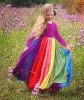 Best sellingexport children's skirt autumn winterlong sleeves rainbow mesh dress girls rainbow printing princess dress