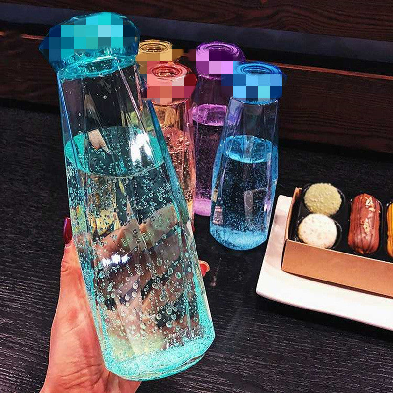 Crystal diamond cup glass with lid - trendy, high-value, creative rhombus gift cup - portable tumbler