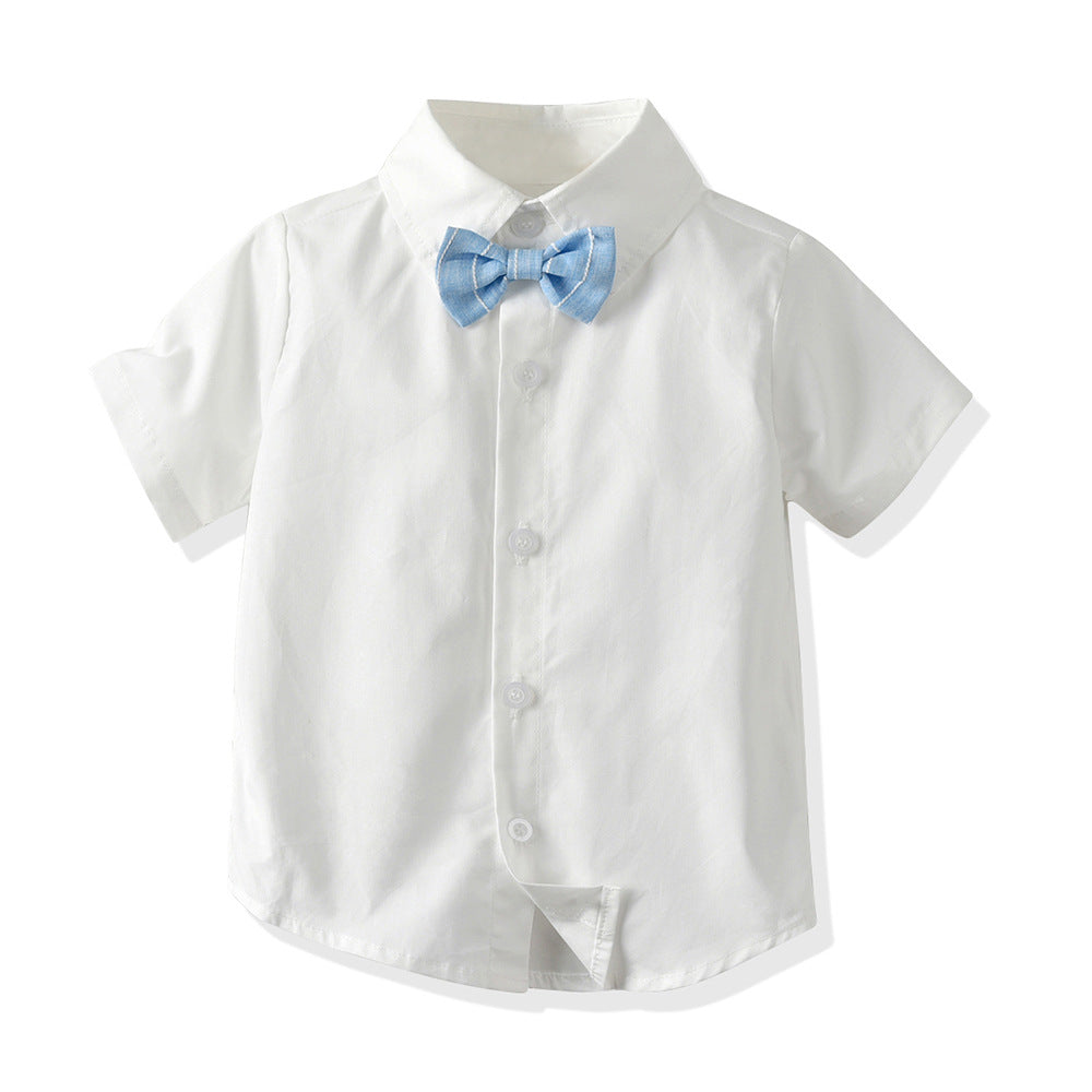 Summer kids' short-sleeve polo shirt three-piece set with striped shorts and blazer - european & american style for boys