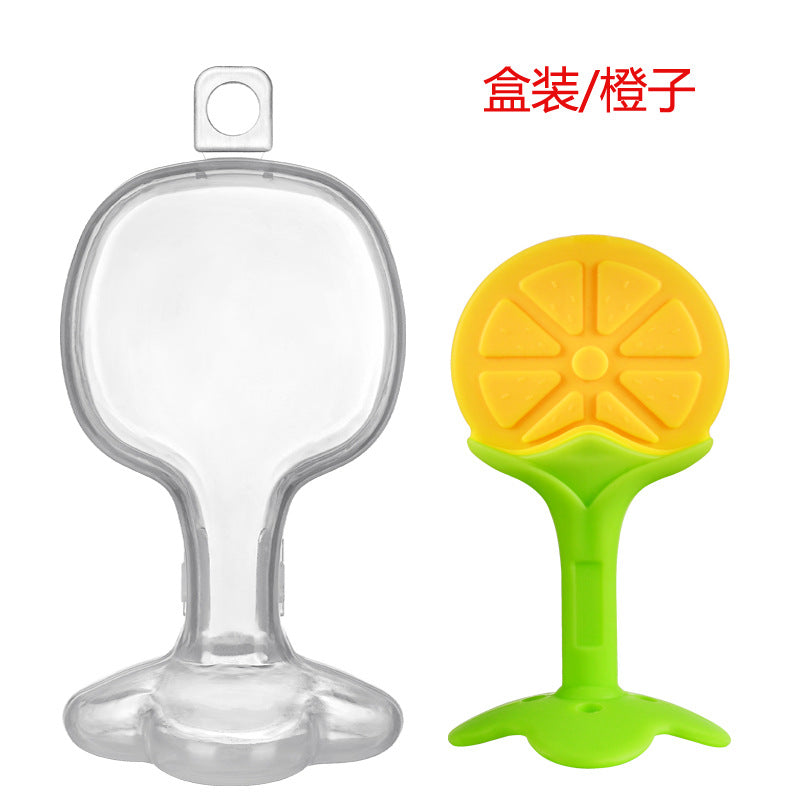 Handsome boy silicone baby toothpaste fruit modeling toothpaste newborn molar stick anti-eating hand and tooth tape box wholesale