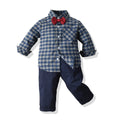 Export spring & fallnew arrival dark plaid shirt pants casualtwo-piece set wholesalechildren's suit