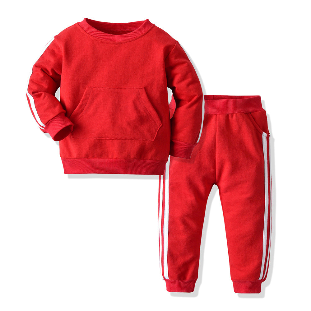 Wholesale spring new arrival boys' crewneck sweatshirt casual outfit big pocket sports two-piece set - sportswear