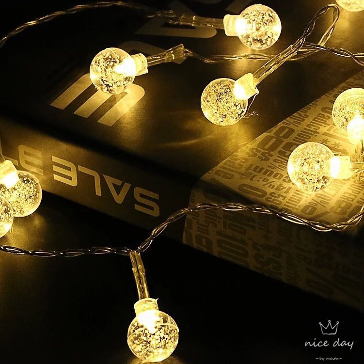 Outdoor camping led round ball light string courtyard Christmas holiday lights string outdoor battery box decoration small round ball light