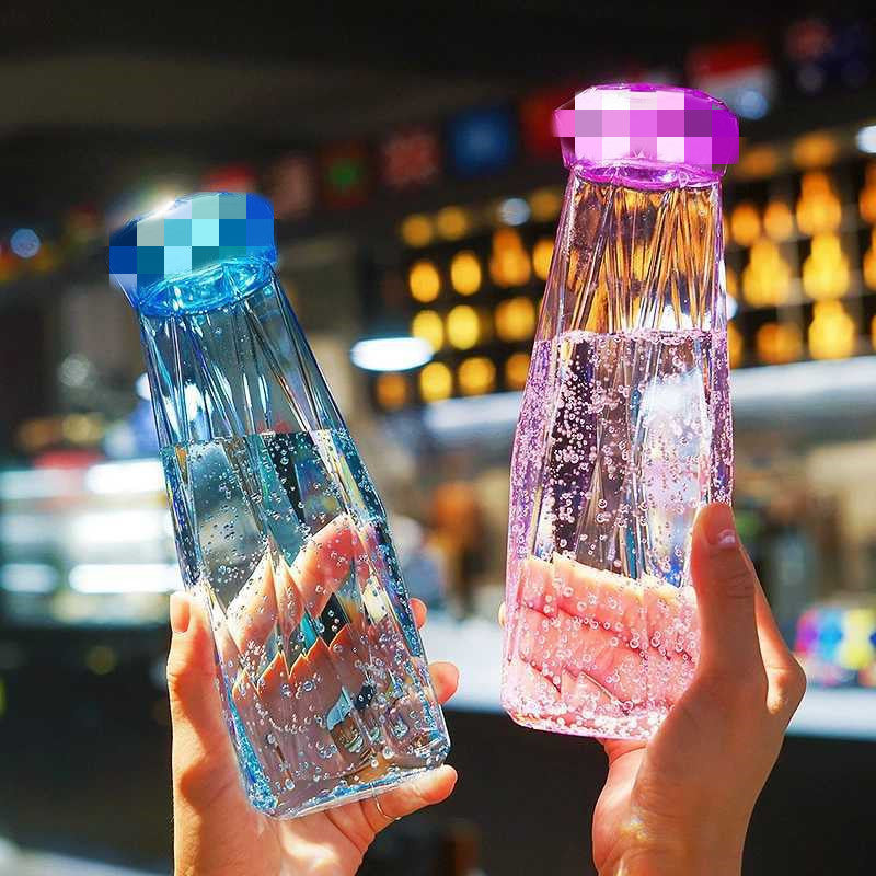 Crystal diamond cup glass with lid - trendy, high-value, creative rhombus gift cup - portable tumbler