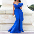 spring/summer new arrival: cross-border ins style irregular lace off-the-shoulder handmade ruffle beaded bodycon dress