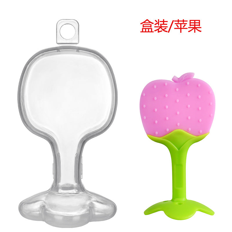 Handsome boy silicone baby toothpaste fruit modeling toothpaste newborn molar stick anti-eating hand and tooth tape box wholesale