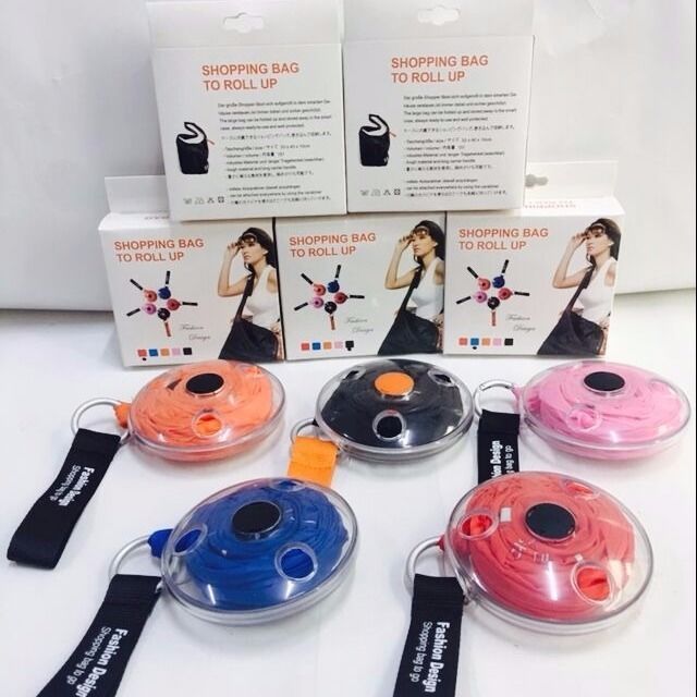 eco-friendly reusable portable foldable extendable round shopping bag multifunctional storage bag rotating tray