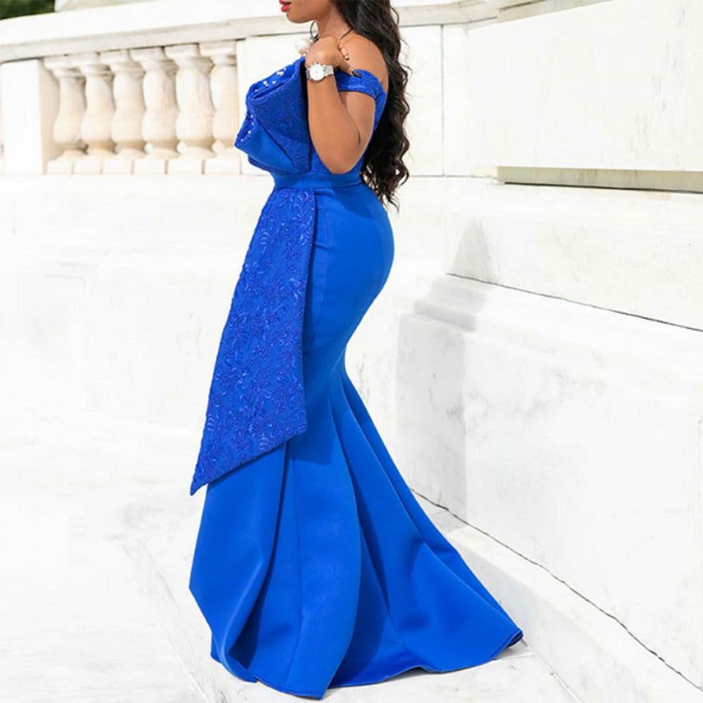 spring/summer new arrival: cross-border ins style irregular lace off-the-shoulder handmade ruffle beaded bodycon dress