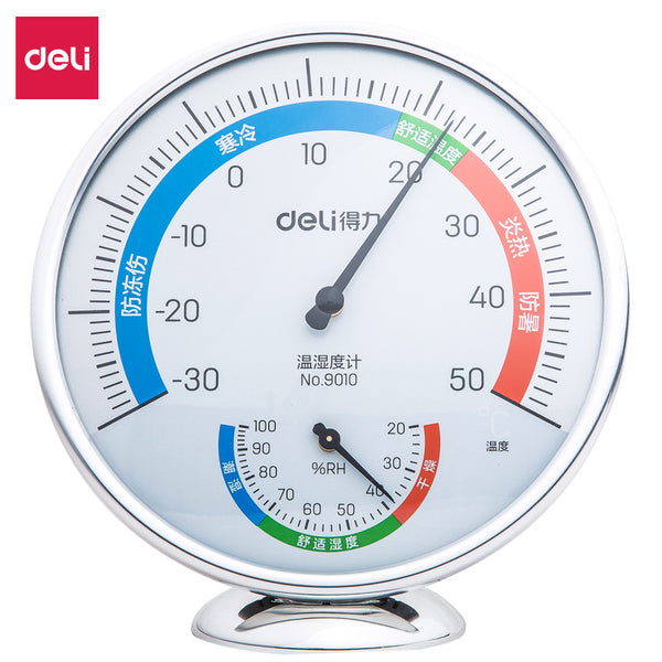 Deli Stationery 9010 Thermohygrometer Temperature Measurement Indoor and Outdoor Thermometer Desktop Hanging Dual-purpose Temperature Hygrometer