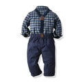 Export spring & fallnew arrival dark plaid shirt pants casualtwo-piece set wholesalechildren's suit