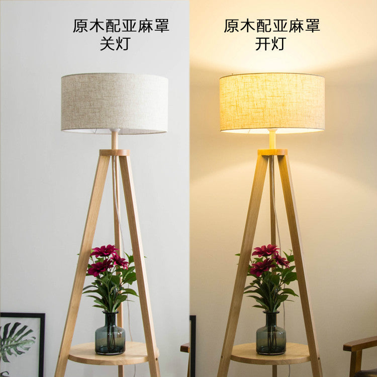 [Manufacturer's hair] Nordic wood art bedroom study creative floor lamp living room simple LED shelf lighting