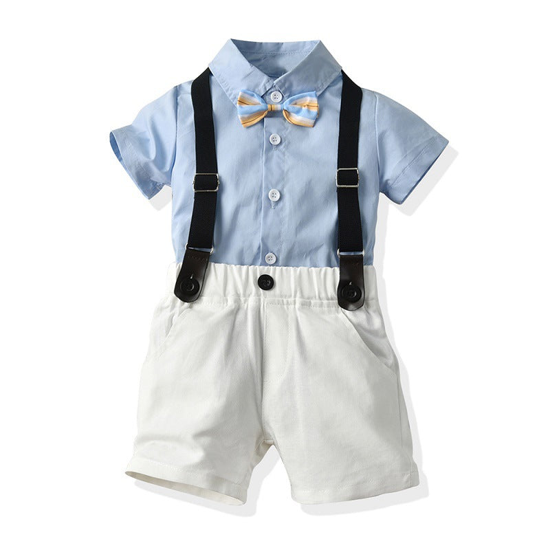 Children's clothing kids short-sleeved shirt boy's khaki overallstwo-piece set baby boy trendy suit infant and toddler