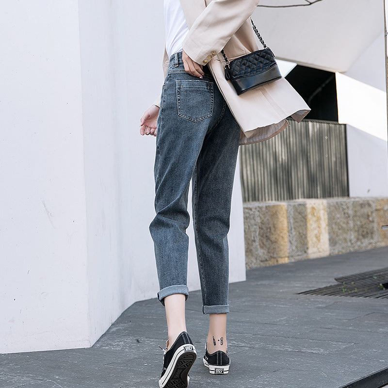 Nine-point jeans for women, hot-selling new arrival harem pants, k-stylehigh waistslimming lookloose dad pants jeans