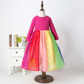 Best sellingexport children's skirt autumn winterlong sleeves rainbow mesh dress girls rainbow printing princess dress