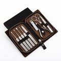 【cowhide case】9-piece stainless steel nail clipper set - manicure kit with trimmer, beauty pliers, and gift box