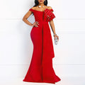 spring/summer new arrival: cross-border ins style irregular lace off-the-shoulder handmade ruffle beaded bodycon dress