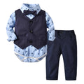Boys' formal wear: gentleman's long-sleeve set for infants and toddlers - sailing print bodysuit, vest, and three-piece british style outfit