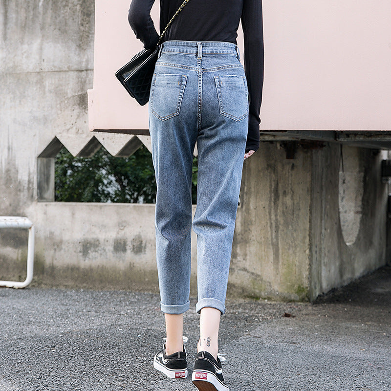 Nine-point jeans for women, hot-selling new arrival harem pants, k-stylehigh waistslimming lookloose dad pants jeans