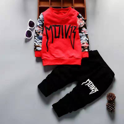 new autumn children's hoodie & sweatpants set - letter print color block design - boys' long sleeve two-piece outfit - wholesale