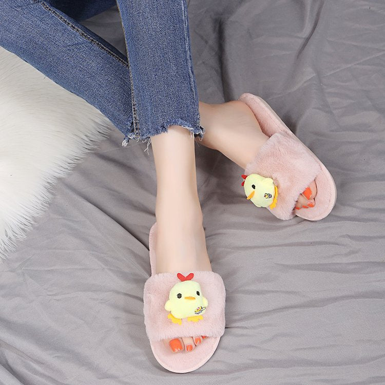 Cute cartoon girl's fuzzy slippers - new autumn 2024 collection, korean style fashion, student casual cotton slippers