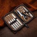 【cowhide case】9-piece stainless steel nail clipper set - manicure kit with trimmer, beauty pliers, and gift box