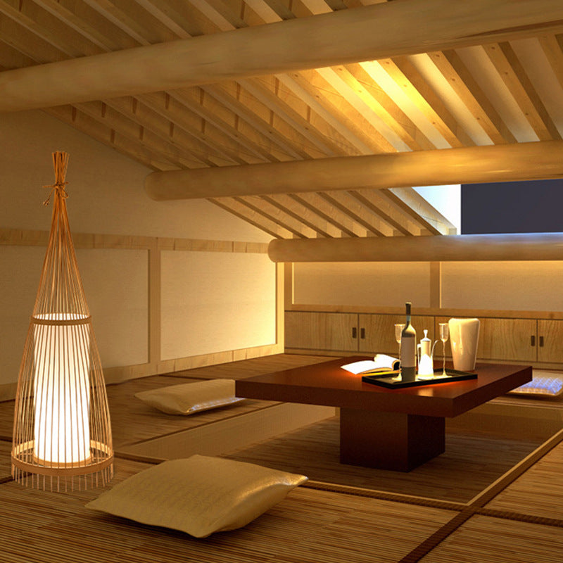 Bed and breakfast home bedroom bedside lamp, corridor LED lighting, direct sales South East Asia bamboo woven floor lamp