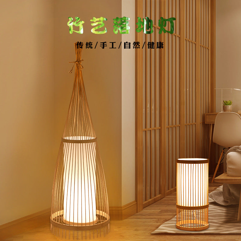Bed and breakfast home bedroom bedside lamp, corridor LED lighting, direct sales South East Asia bamboo woven floor lamp