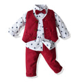 Boys' formal wear: gentleman's long-sleeve set for infants and toddlers - sailing print bodysuit, vest, and three-piece british style outfit