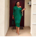 supply, fully pleated, long-sleeved, v-neck, midi-length, elegant and sophisticated solid color dress. hot-selling in europe and america, special offer for africa