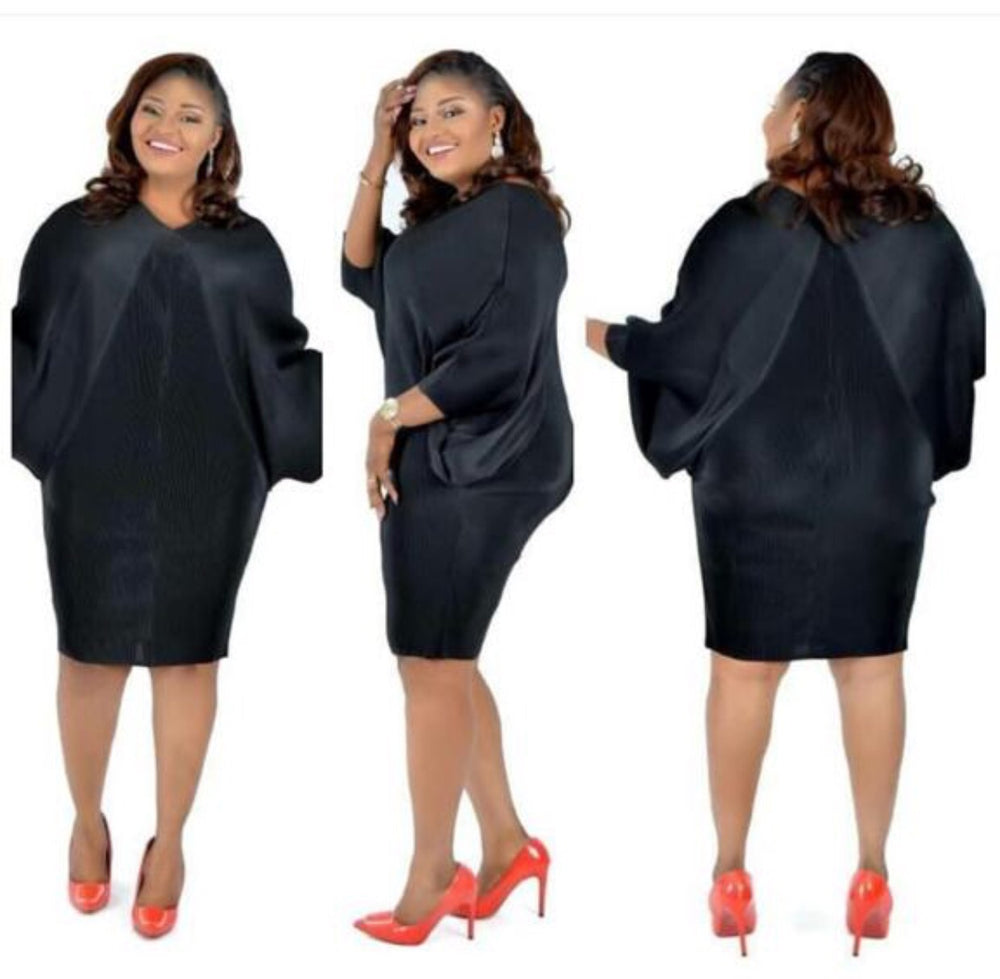 supply, fully pleated, long-sleeved, v-neck, midi-length, elegant and sophisticated solid color dress. hot-selling in europe and america, special offer for africa