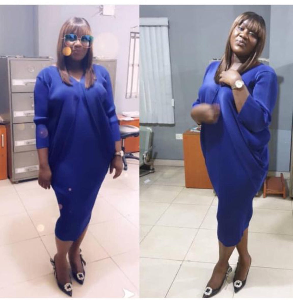 supply, fully pleated, long-sleeved, v-neck, midi-length, elegant and sophisticated solid color dress. hot-selling in europe and america, special offer for africa
