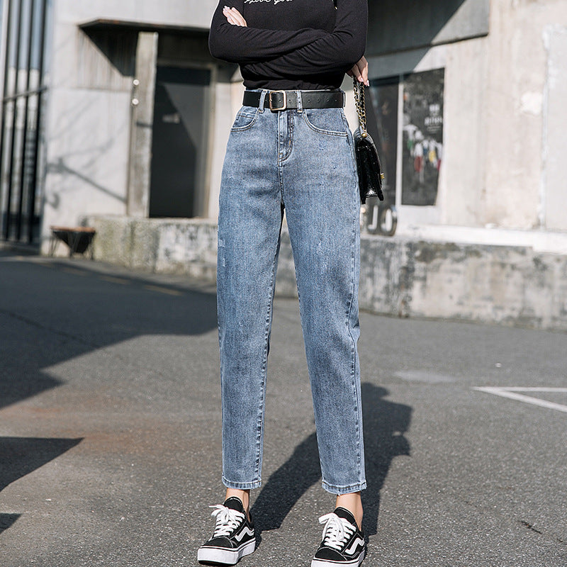 Nine-point jeans for women, hot-selling new arrival harem pants, k-stylehigh waistslimming lookloose dad pants jeans
