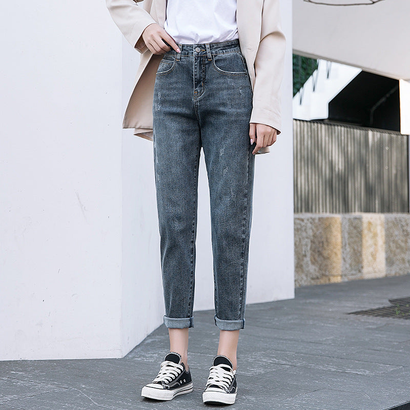 Nine-point jeans for women, hot-selling new arrival harem pants, k-stylehigh waistslimming lookloose dad pants jeans