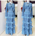supply fashionlace shirt collar long sleeves fungus patchwork multi-layer cake long skirt matching brooch long skirt