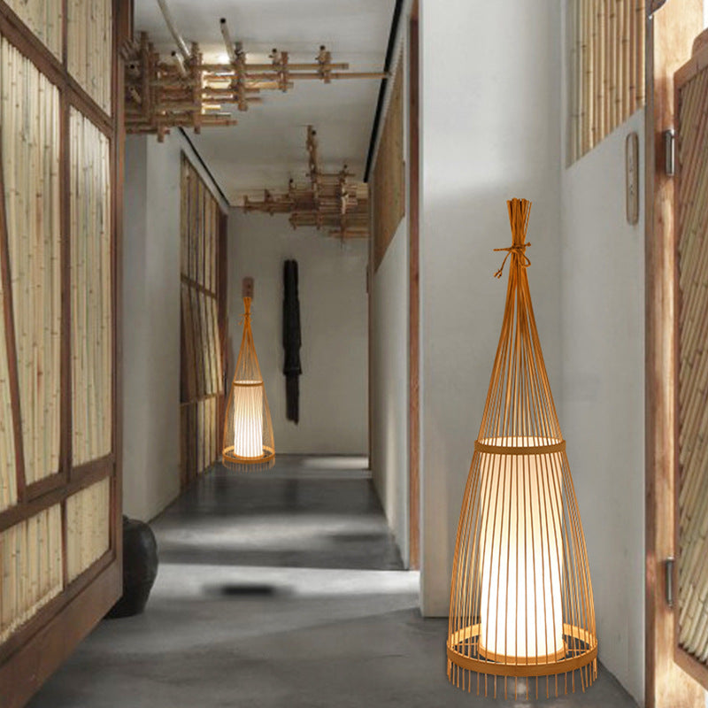 Bed and breakfast home bedroom bedside lamp, corridor LED lighting, direct sales South East Asia bamboo woven floor lamp