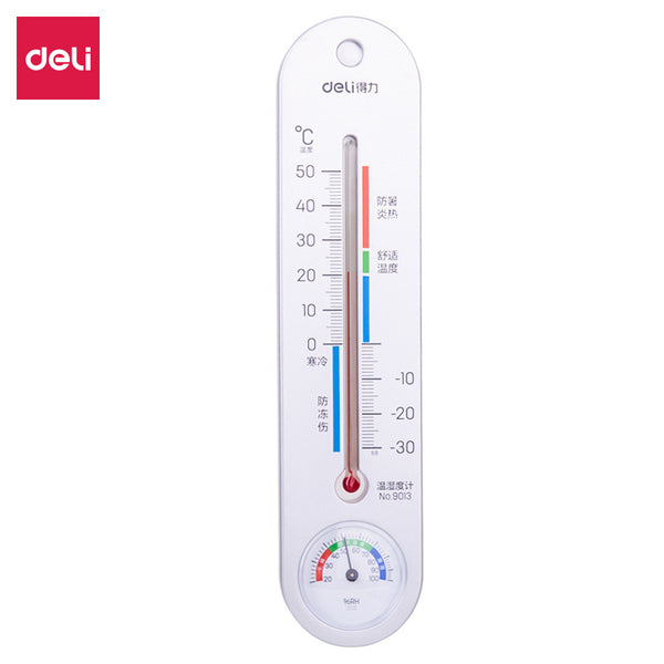 Deli 9013 Silver Wall Mounted Thermometer Indoor Household Baby Room Greenhouse Hygrometer Warehouse Thermohygrometer