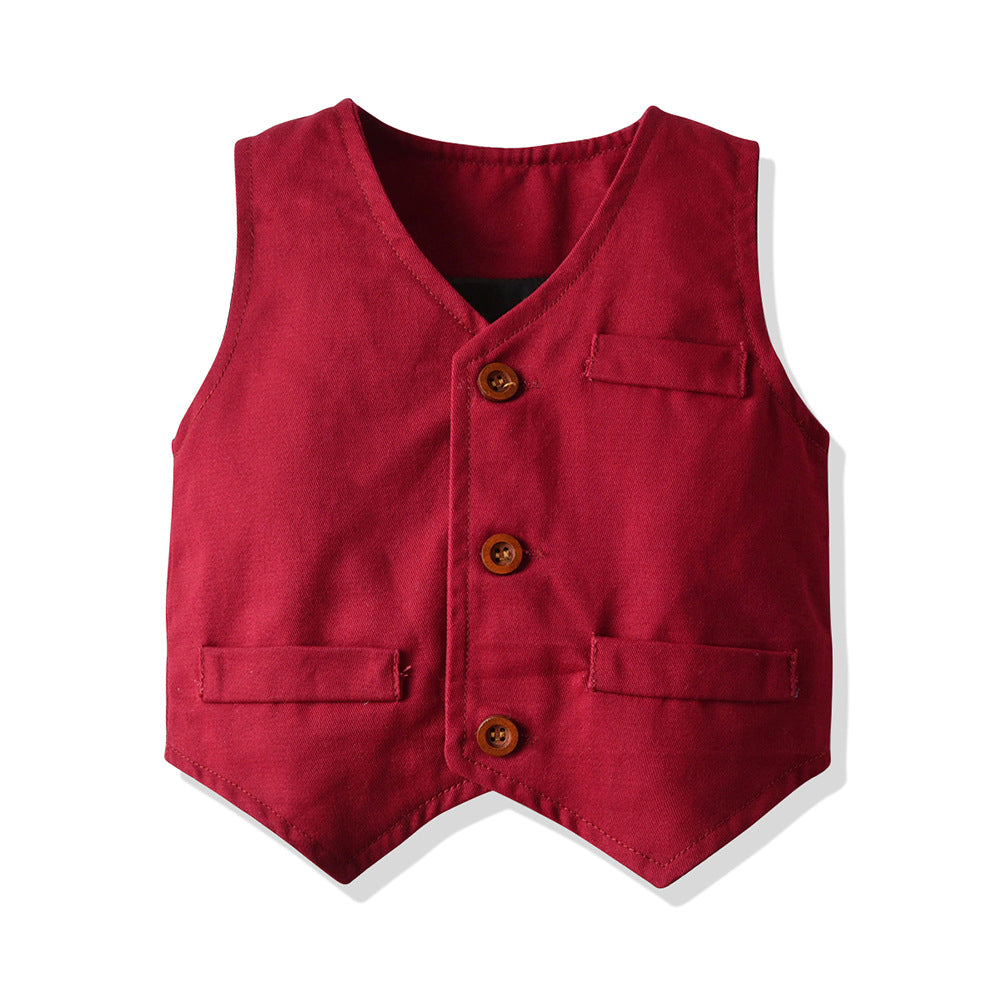 European and american cross-border children's spring/autumn collection: boys' printed vest three-piece set, baby long-sleeve formal outfit, ready stock wholesale