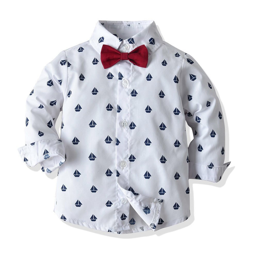 European and american cross-border children's spring/autumn collection: boys' printed vest three-piece set, baby long-sleeve formal outfit, ready stock wholesale