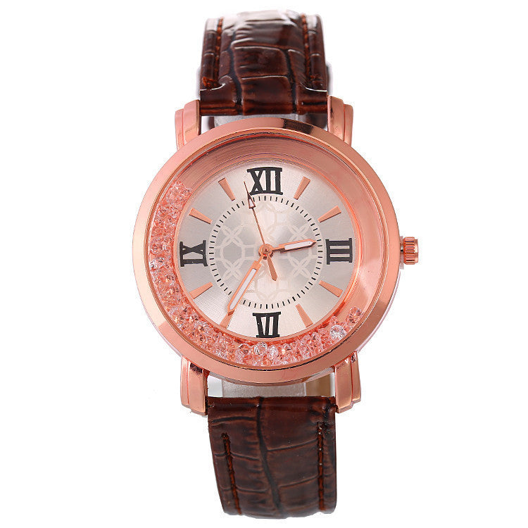 Dropshipping korean style casual fashion student watch - women's rhinestone gift live stream ladies quartz watch with leather strap