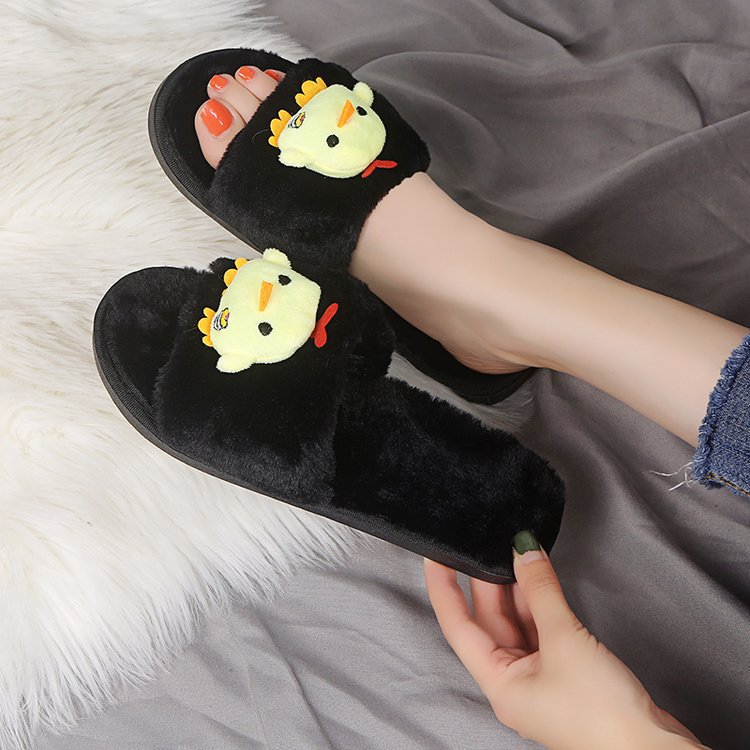 Cute cartoon girl's fuzzy slippers - new autumn 2024 collection, korean style fashion, student casual cotton slippers