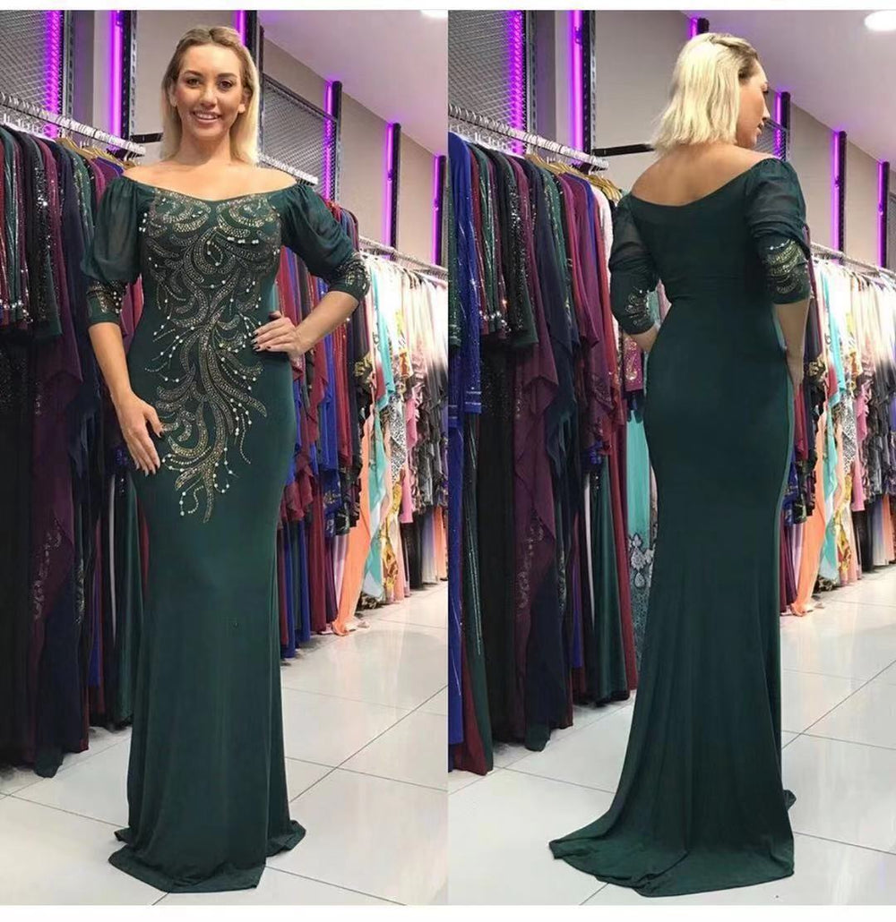 supply of women's clothing, african clothing, plus size clothing,  puff sleeves, hot diamond beads, one-line collar silmdress