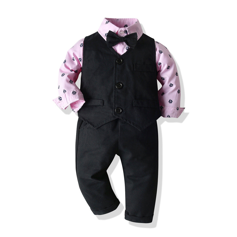 Insfall and winternew arrivalchildren's printing shirt vest pants three-piece set british style suit wholesale