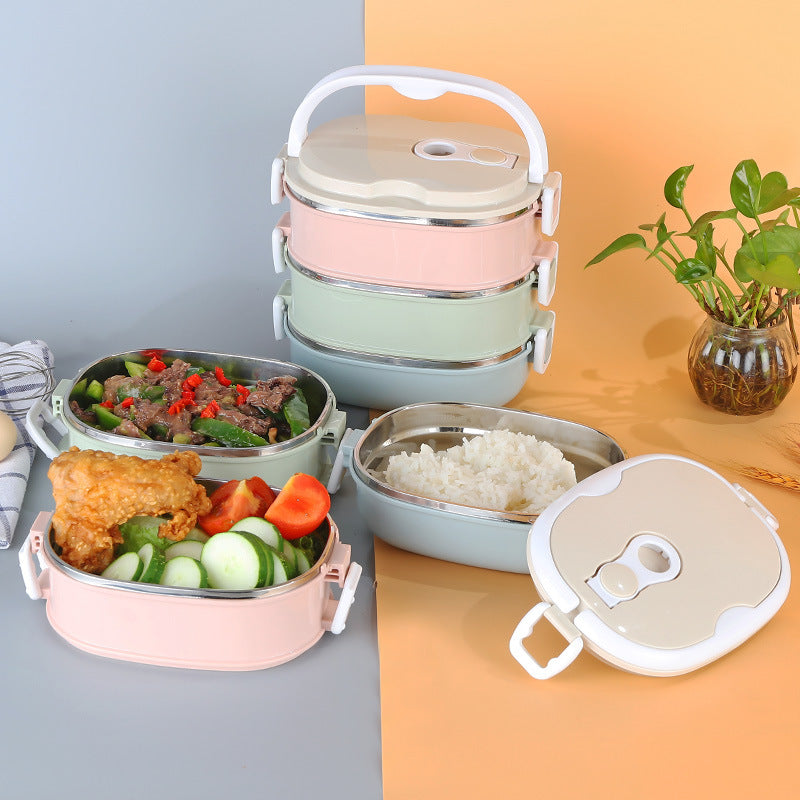 304 stainless steel insulated lunch box - round food container, double-layer rectangular student meal box, bento box with logo option