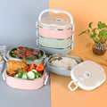 304 stainless steel insulated lunch box - round food container, double-layer rectangular student meal box, bento box with logo option